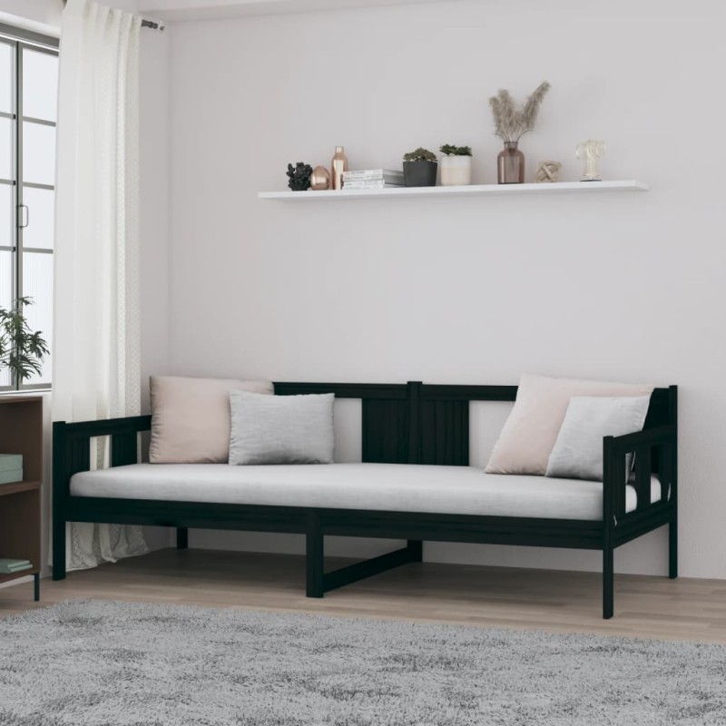 vidaXL Sofá cama madera maciza de pino negro 90x200 cm vidaXL Sofá cama madera maciza de pino negro 90x200 cm