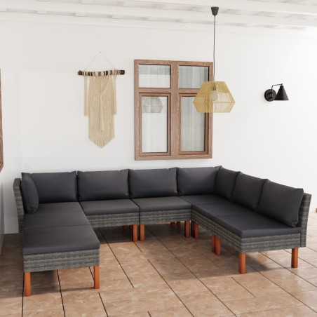 vidaXL Set de muebles de jardín 8 pzas y cojines ratán sintético gris