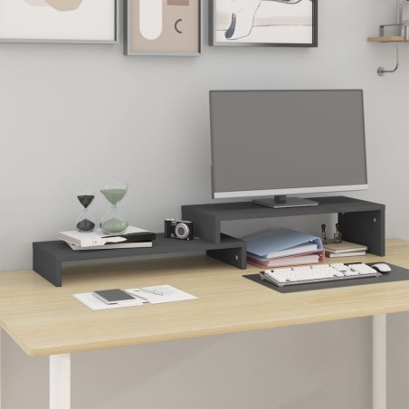 vidaXL Soporte de monitor madera maciza de pino gris (52-101)x22x14 cm