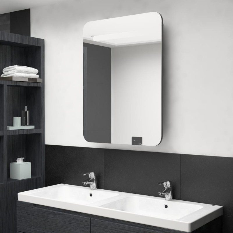 vidaXL Armario de baño con espejo y LED gris 60x11x80 cm vidaXL Armario de baño con espejo y LED gris 60x11x80 cm