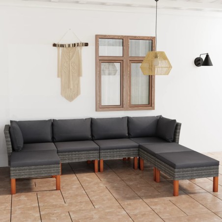 vidaXL Set de muebles de jardín 7 pzas y cojines ratán sintético gris