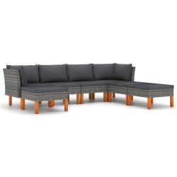 vidaXL Set de muebles de jardín 7 pzas y cojines ratán sintético gris