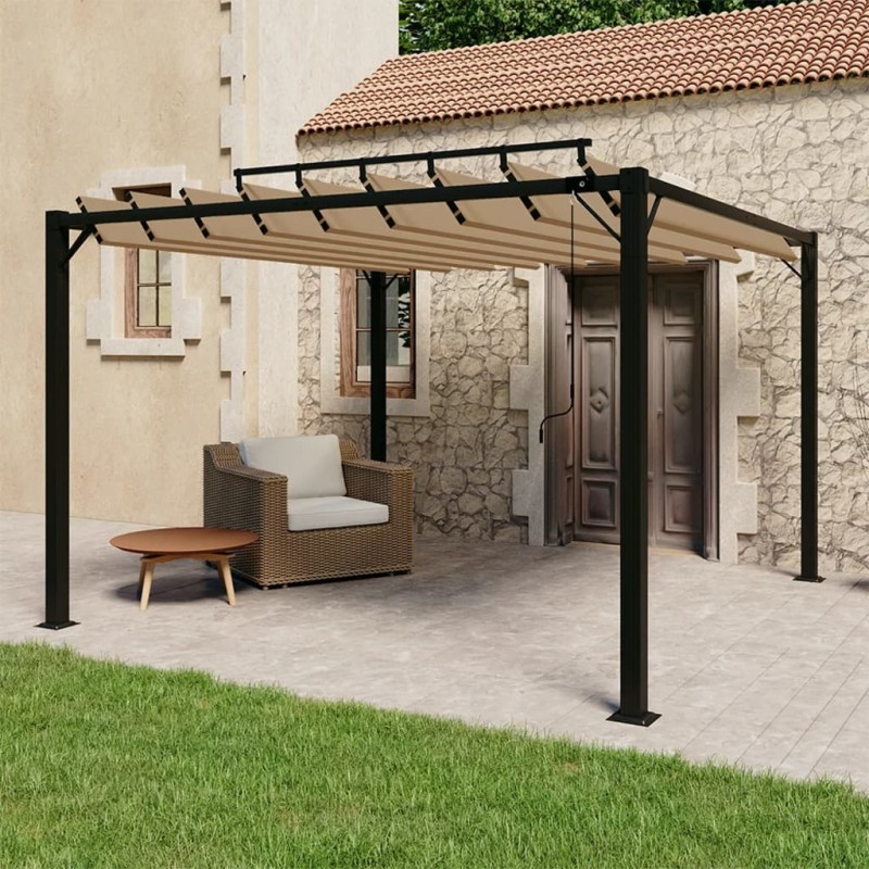 vidaXL Cenador con techo persiana 3x3 m tela y aluminio gris taupé vidaXL Cenador con techo persiana 3x3 m tela y aluminio gris taupé