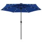 vidaXL Sombrilla con luces LED y palo de aluminio azul azure 270 cm vidaXL Sombrilla con luces LED y palo de aluminio azul azure 270 cm