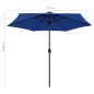 vidaXL Sombrilla con luces LED y palo de aluminio azul azure 270 cm vidaXL Sombrilla con luces LED y palo de aluminio azul azure 270 cm