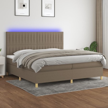 vidaXL Cama box spring colchón y luces LED tela gris taupe 200x200 cm