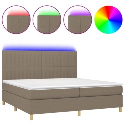 vidaXL Cama box spring colchón y luces LED tela gris taupe 200x200 cm