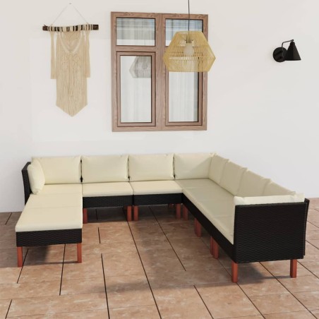 vidaXL Set de muebles de jardín 9 pzas y cojines ratán sintético negro