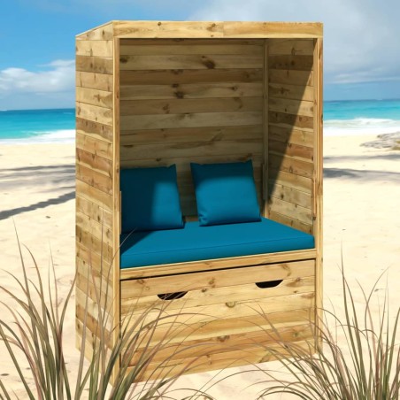 vidaXL Silla de jardín Strandkorb con cajón pino macizo 112x60x168 cm