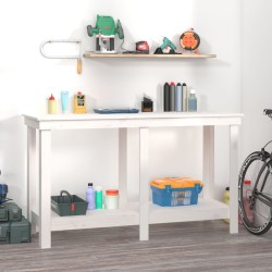 vidaXL Banco de trabajo de madera maciza de pino blanco 140x50x80 cm