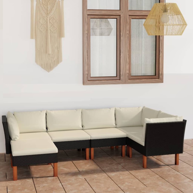 vidaXL Set de muebles de jardín 6 pzas y cojines ratán sintético negro vidaXL Set de muebles de jardín 6 pzas y cojines ratán sintético negro