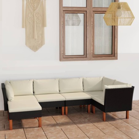 vidaXL Set de muebles de jardín 6 pzas y cojines ratán sintético negro