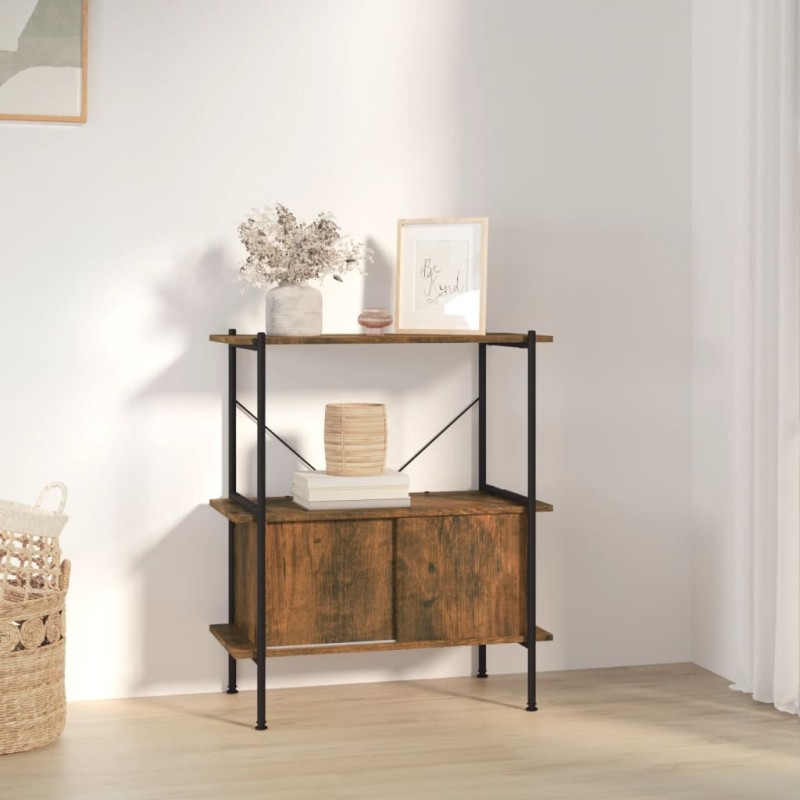 vidaXL Estantería con armario 3 niveles madera y acero 80x40x92 cm vidaXL Estantería con armario 3 niveles madera y acero 80x40x92 cm