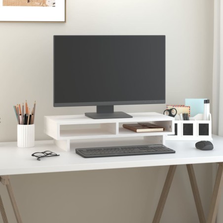 vidaXL Soporte para monitor madera maciza de pino blanco 60x27x14 cm