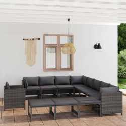 vidaXL Set de muebles de jardín 12 pzas y cojines ratán sintético gris