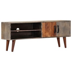 vidaXL Mueble para TV madera maciza de mango rugosa gris 130x30x46 cm