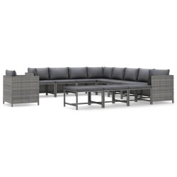 vidaXL Set de muebles de jardín 12 pzas y cojines ratán sintético gris
