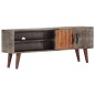 vidaXL Mueble para TV madera maciza de mango rugosa gris 130x30x46 cm vidaXL Mueble para TV madera maciza de mango rugosa gris 130x30x46 cm