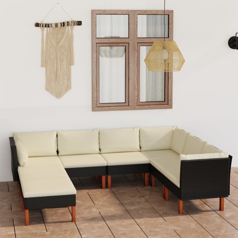 vidaXL Set de muebles de jardín 8 pzas cojines ratán sintético negro vidaXL Set de muebles de jardín 8 pzas cojines ratán sintético negro