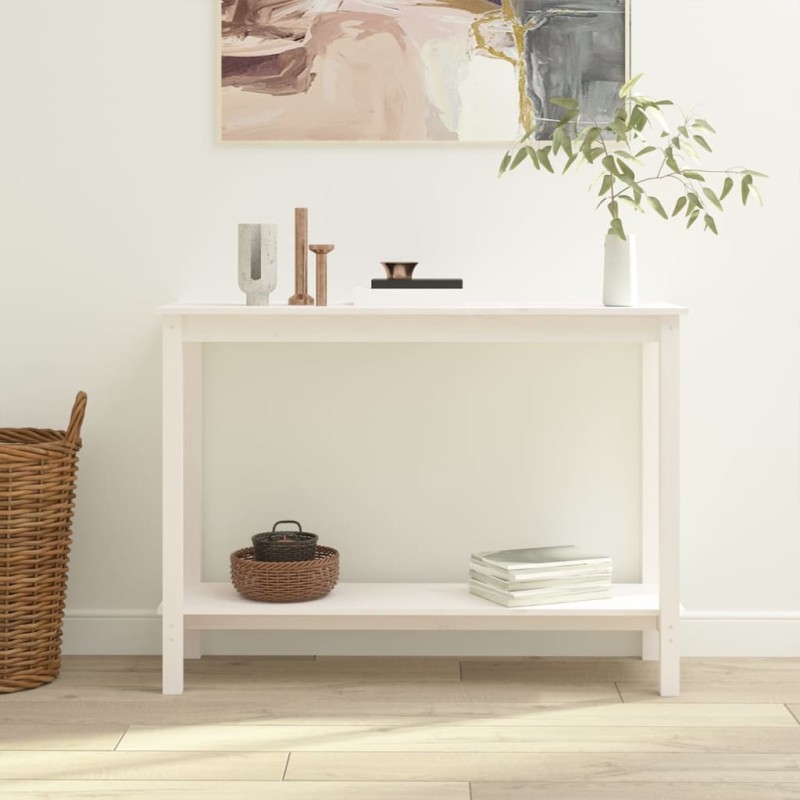 vidaXL Mesa consola de madera maciza de pino blanco 110x40x80 cm vidaXL Mesa consola de madera maciza de pino blanco 110x40x80 cm