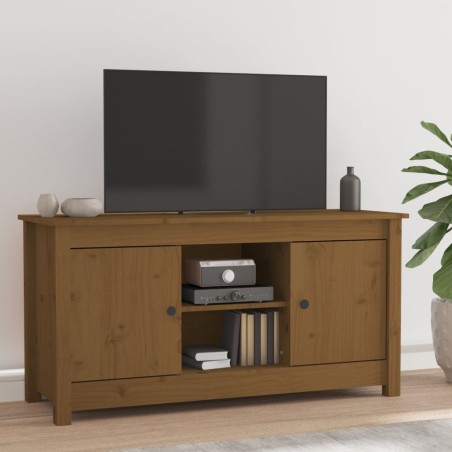 vidaXL Mueble de TV madera maciza de pino marrón miel 103x36,5x52 cm