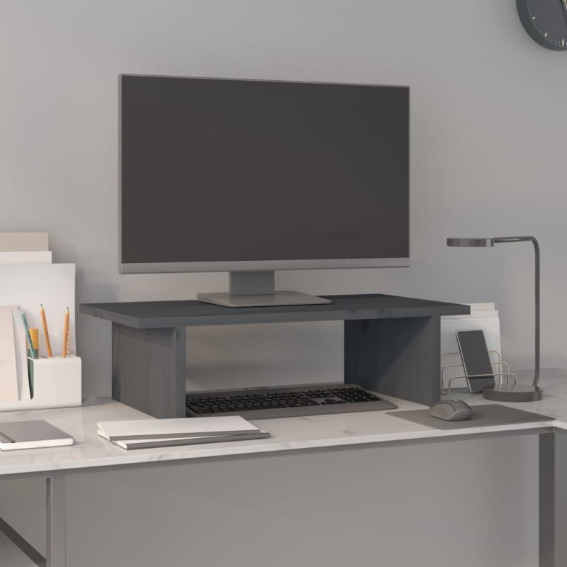 vidaXL Soporte de monitor madera maciza de pino gris 50x27x15 cm vidaXL Soporte de monitor madera maciza de pino gris 50x27x15 cm