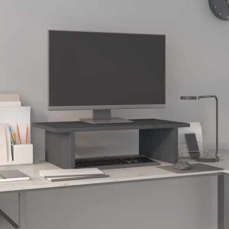 vidaXL Soporte de monitor madera maciza de pino gris 50x27x15 cm