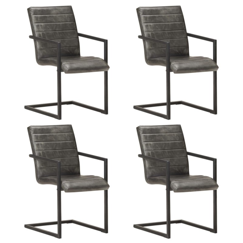 vidaXL Sillas voladizas de comedor 4 unidades cuero auténtico gris vidaXL Sillas voladizas de comedor 4 unidades cuero auténtico gris