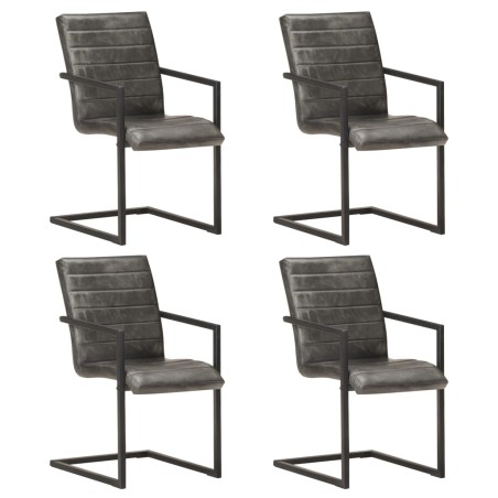 vidaXL Sillas voladizas de comedor 4 unidades cuero auténtico gris