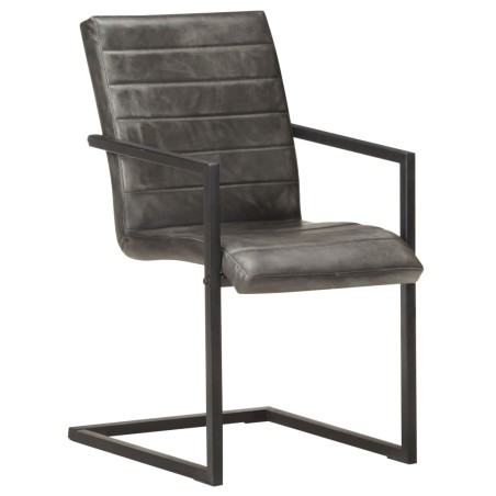 vidaXL Sillas voladizas de comedor 4 unidades cuero auténtico gris