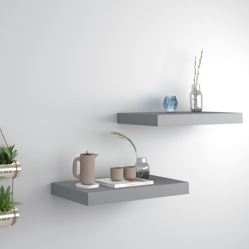 vidaXL Estantes flotantes de pared 2 uds MDF gris 40x23x3,8 cm vidaXL Estantes flotantes de pared 2 uds MDF gris 40x23x3,8 cm