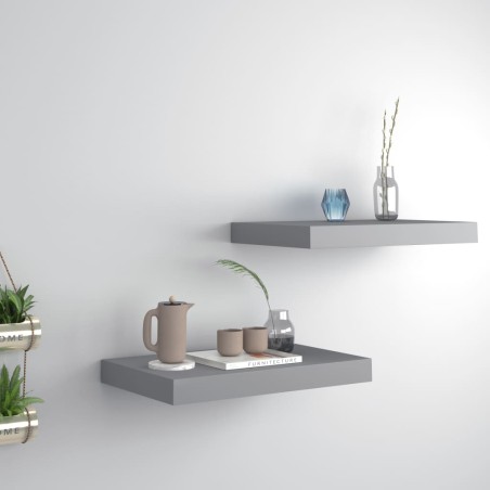 vidaXL Estantes flotantes de pared 2 uds MDF gris 40x23x3,8 cm