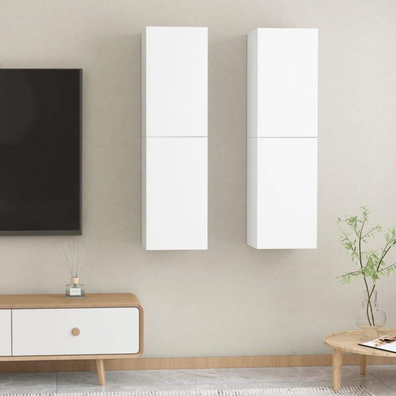 vidaXL Muebles para TV 2 uds contrachapada blanco 30,5x30x110 cm vidaXL Muebles para TV 2 uds contrachapada blanco 30,5x30x110 cm
