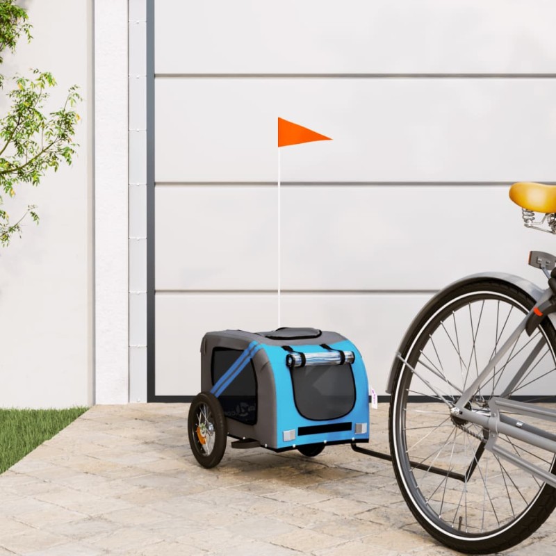 vidaXL Remolque de bicicleta mascotas hierro tela Oxford azul gris vidaXL Remolque de bicicleta mascotas hierro tela Oxford azul gris
