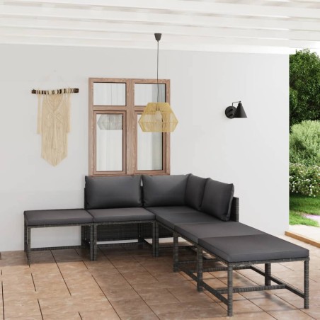 vidaXL Set de muebles de jardín 6 pzas y cojines ratán sintético gris
