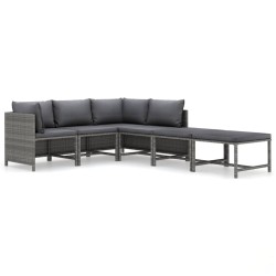 vidaXL Set de muebles de jardín 6 pzas y cojines ratán sintético gris
