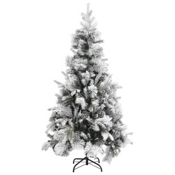 vidaXL Árbol de Navidad con nieve flocada y piñas PVC y PE 225 cm