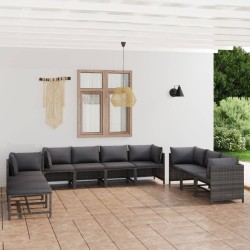 vidaXL Set de muebles de jardín 10 pzas y cojines ratán sintético gris