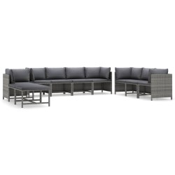 vidaXL Set de muebles de jardín 10 pzas y cojines ratán sintético gris