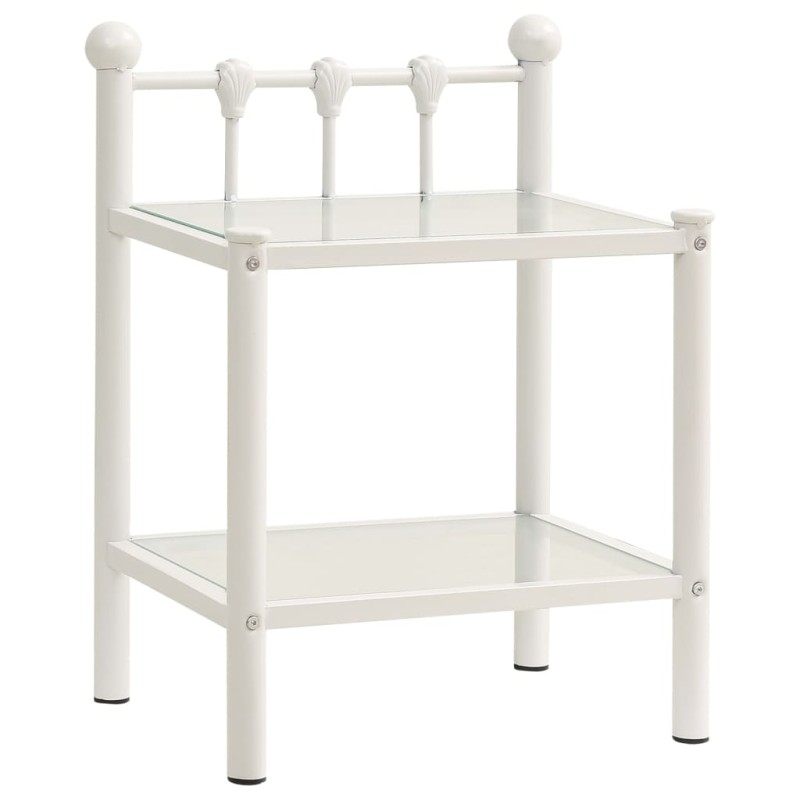 vidaXL Mesita de noche metal vidrio blanco&transparente 45x34,5x60,5cm vidaXL Mesita de noche metal vidrio blanco&transparente 45x34,5x60,5cm