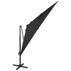 vidaXL Sombrilla voladiza con poste y luces LED negra 300 cm
