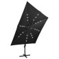vidaXL Sombrilla voladiza con poste y luces LED negra 300 cm