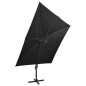 vidaXL Sombrilla voladiza con poste y luces LED negra 300 cm