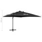 vidaXL Sombrilla voladiza con poste y luces LED negra 300 cm