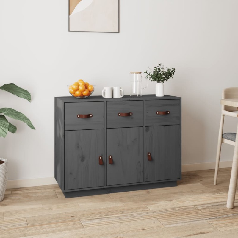 vidaXL Aparador de madera maciza de pino gris 100x40x75 cm vidaXL Aparador de madera maciza de pino gris 100x40x75 cm
