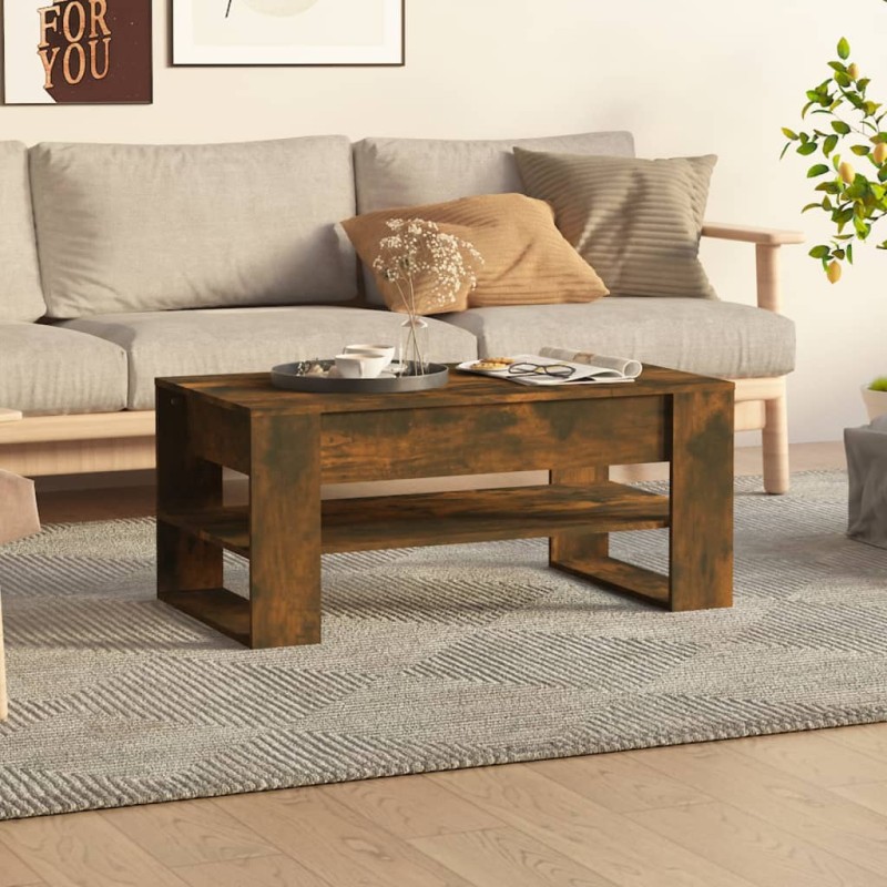 vidaXL Mesa de centro madera contrachapada roble ahumado 102x55x45 cm vidaXL Mesa de centro madera contrachapada roble ahumado 102x55x45 cm