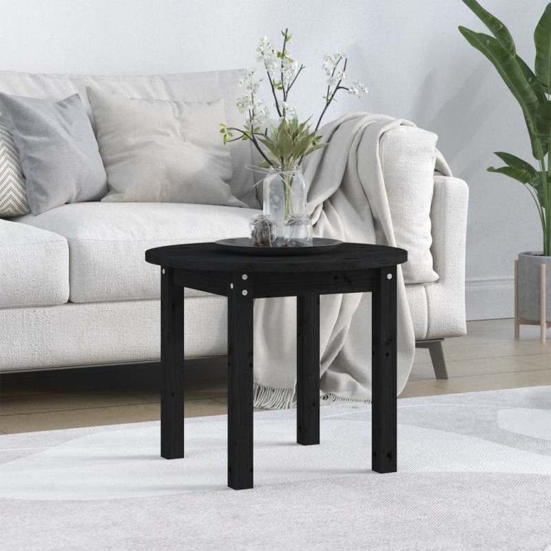 vidaXL Mesa de centro de madera maciza de pino negro Ø 55x45 cm vidaXL Mesa de centro de madera maciza de pino negro Ø 55x45 cm