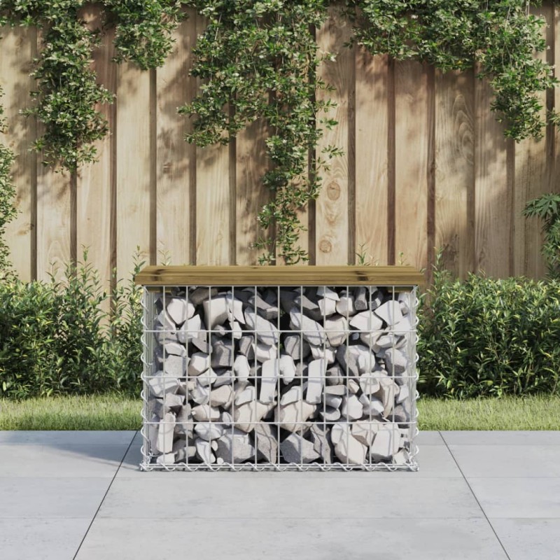 vidaXL Banco jardín diseño gavión madera pino impregnada 63x31,5x42 cm