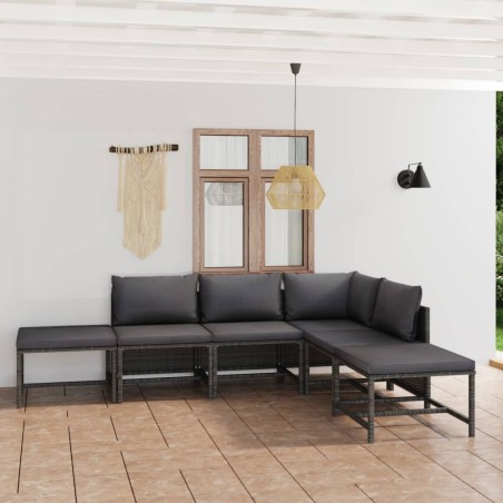 vidaXL Set de muebles de jardín 6 pzas y cojines ratán sintético gris