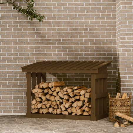 vidaXL Leñero de madera maciza pino marrón miel 108x64,5x77 cm